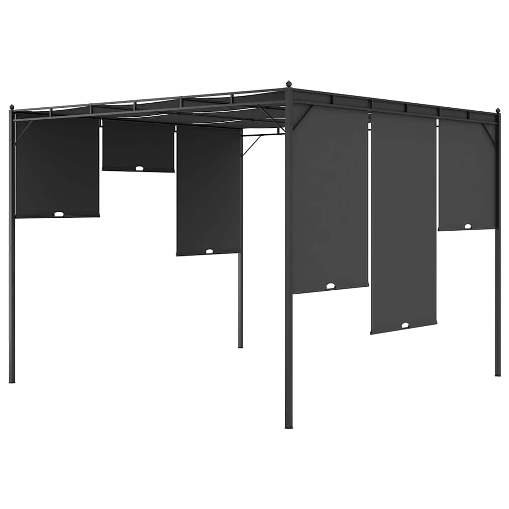 Gazebo Garden Side Curtain Anthracite Cream Powder-Coated Steel 4 X 3 X 2.25 M 4