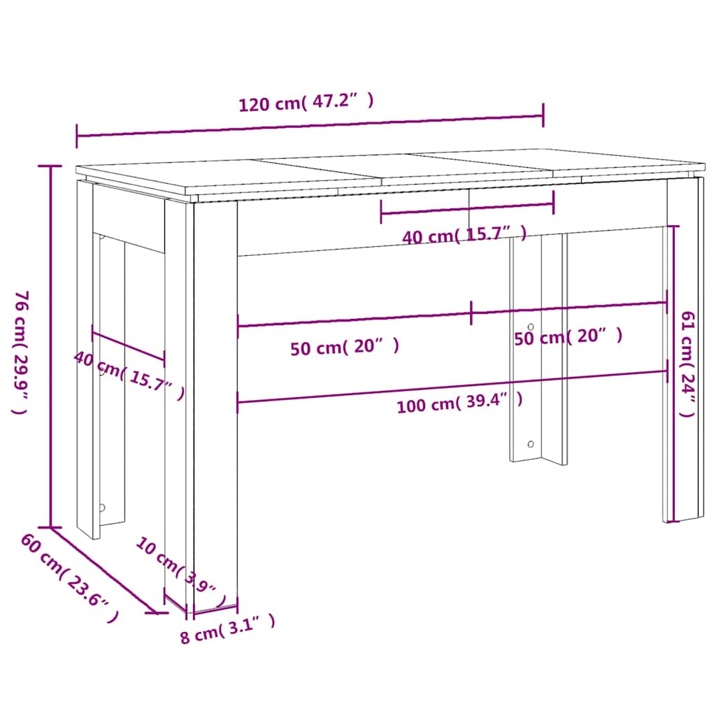 Dining Table 120X60X76 Cm Engineered Wood Black Artisan Oak White Smoked Oak 120