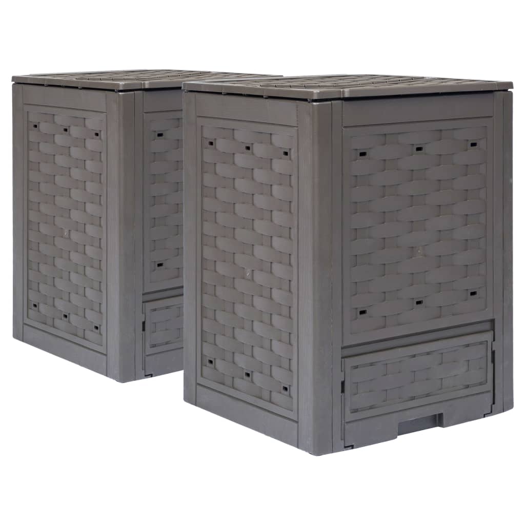 Garden Composters 3 Pcs Brown 60X60X83 Cm Plastic Rattan