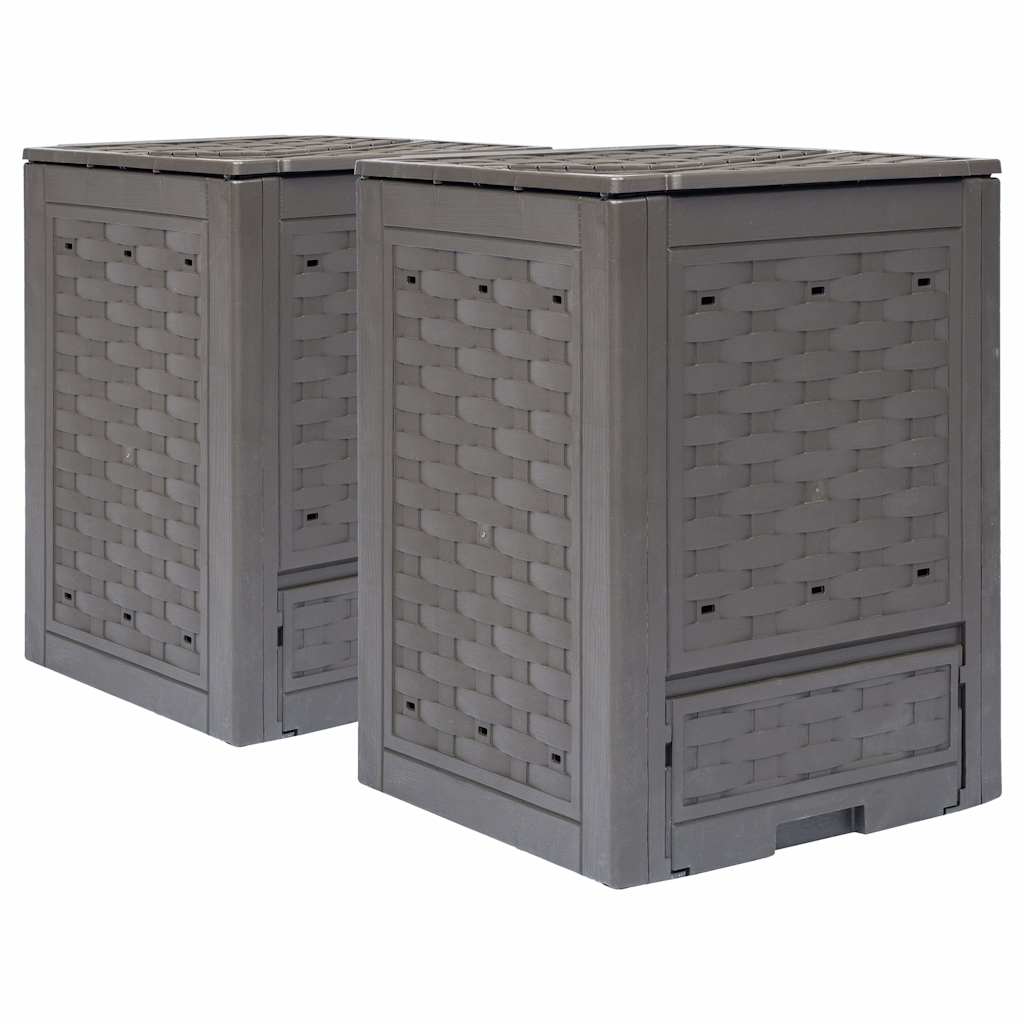 Composters Garden Compost Bins Set Of 3 Brown Rattan Style 300L Weather Resistan