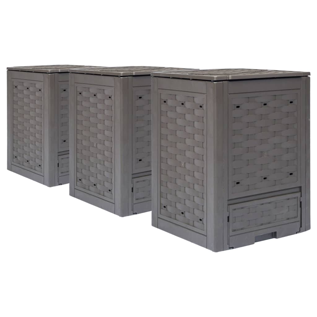 Garden Composters 3 Pcs Brown 60X60X83 Cm Plastic Rattan