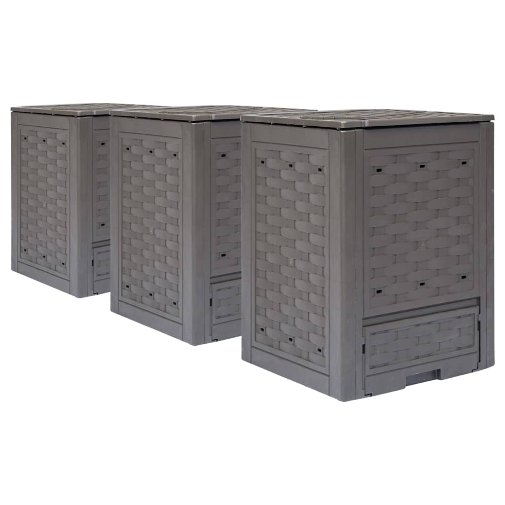 Composters Garden Compost Bins Set Of 3 Brown Rattan Style 300L Weather Resistan