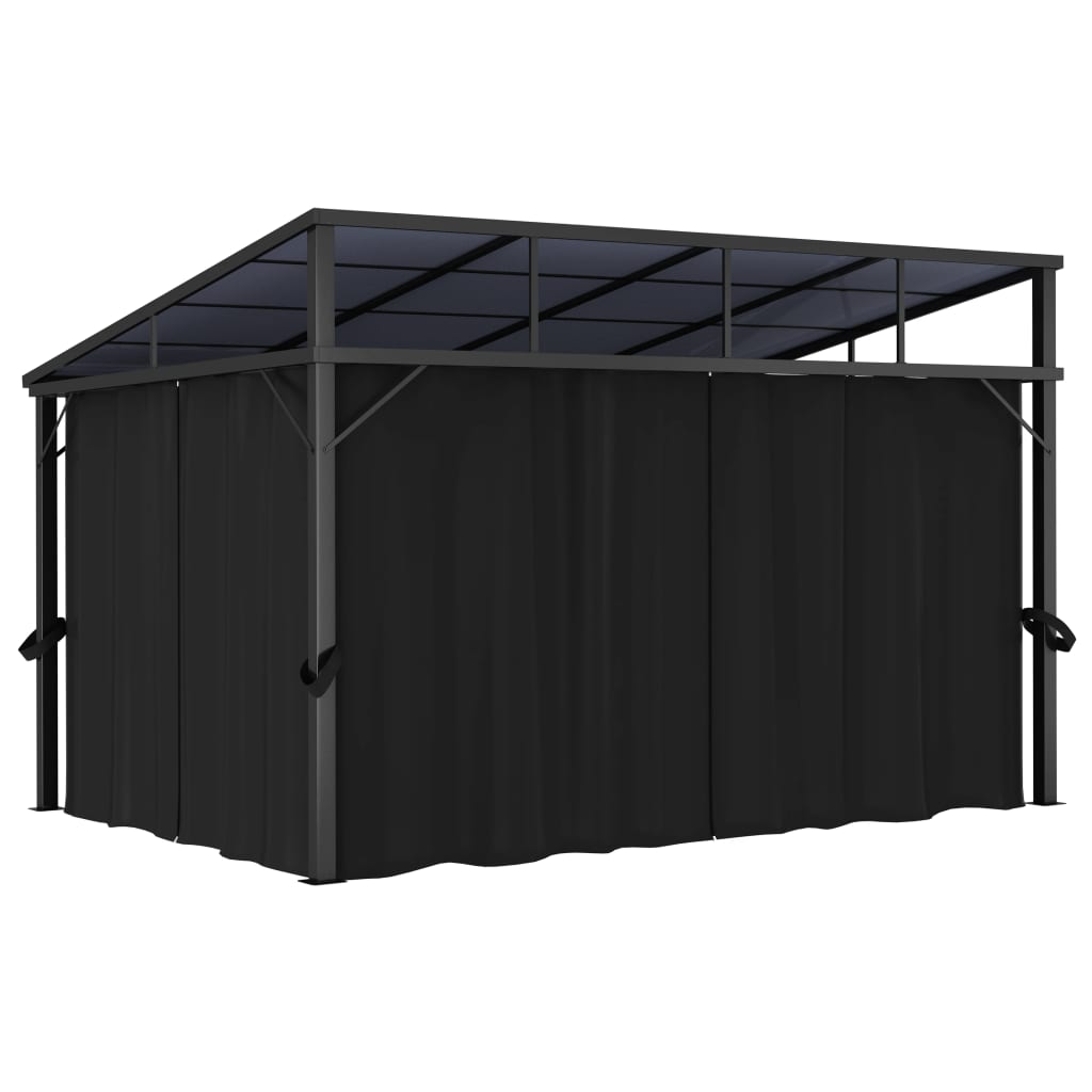 Gazebo With Curtain 405X294X244 Cm Anthracite