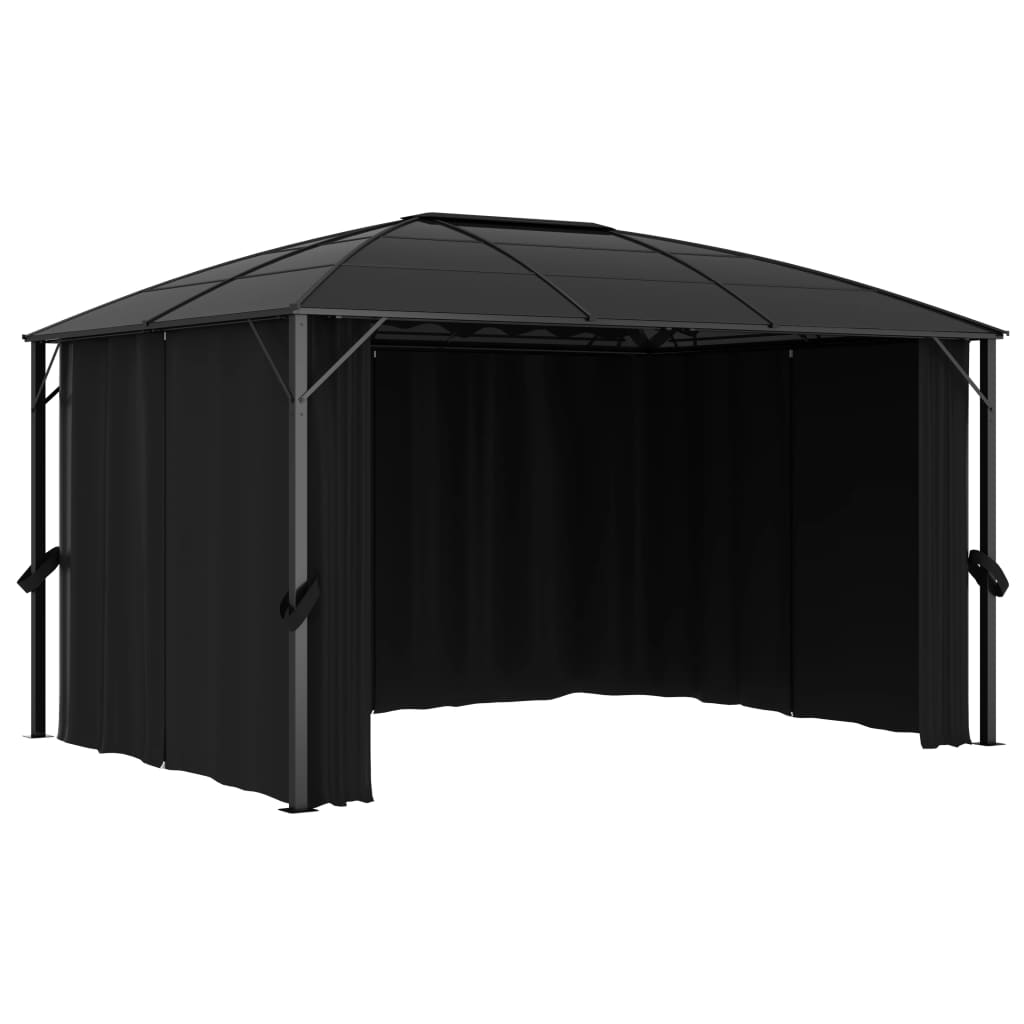 Gazebo With Curtains 400X300X265 Cm Anthracite