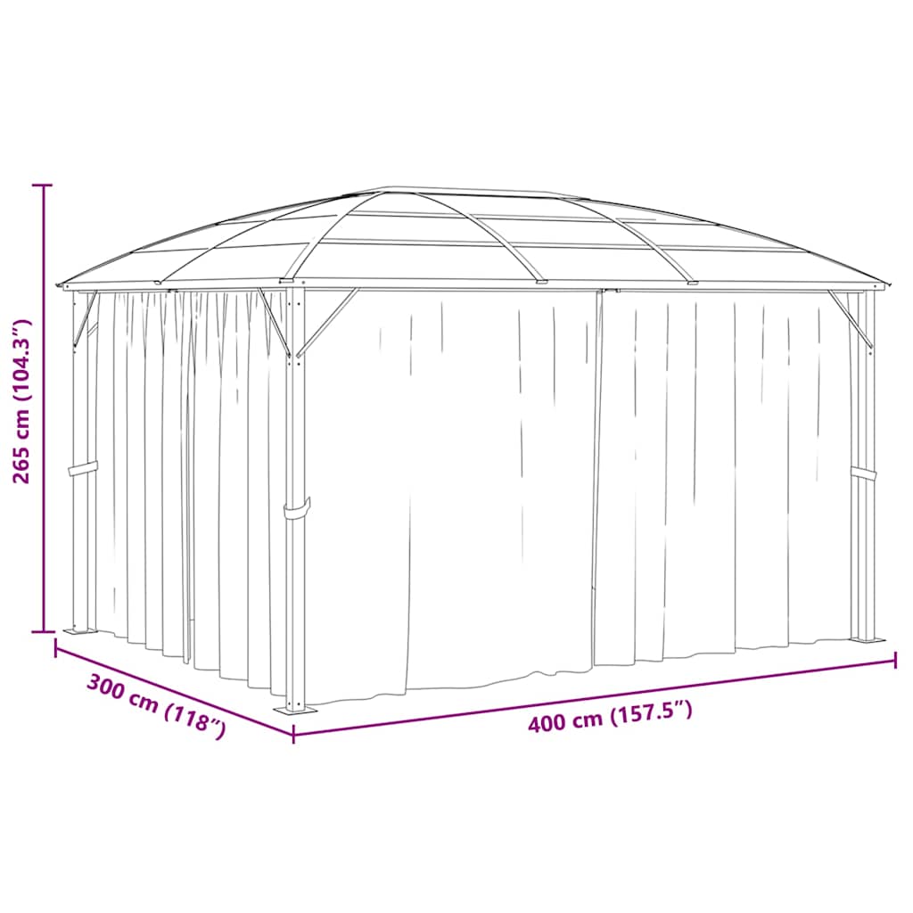 Gazebo Curtains 400X300X265 Cm Anthracite Aluminium steel polycarbonate 400 cm