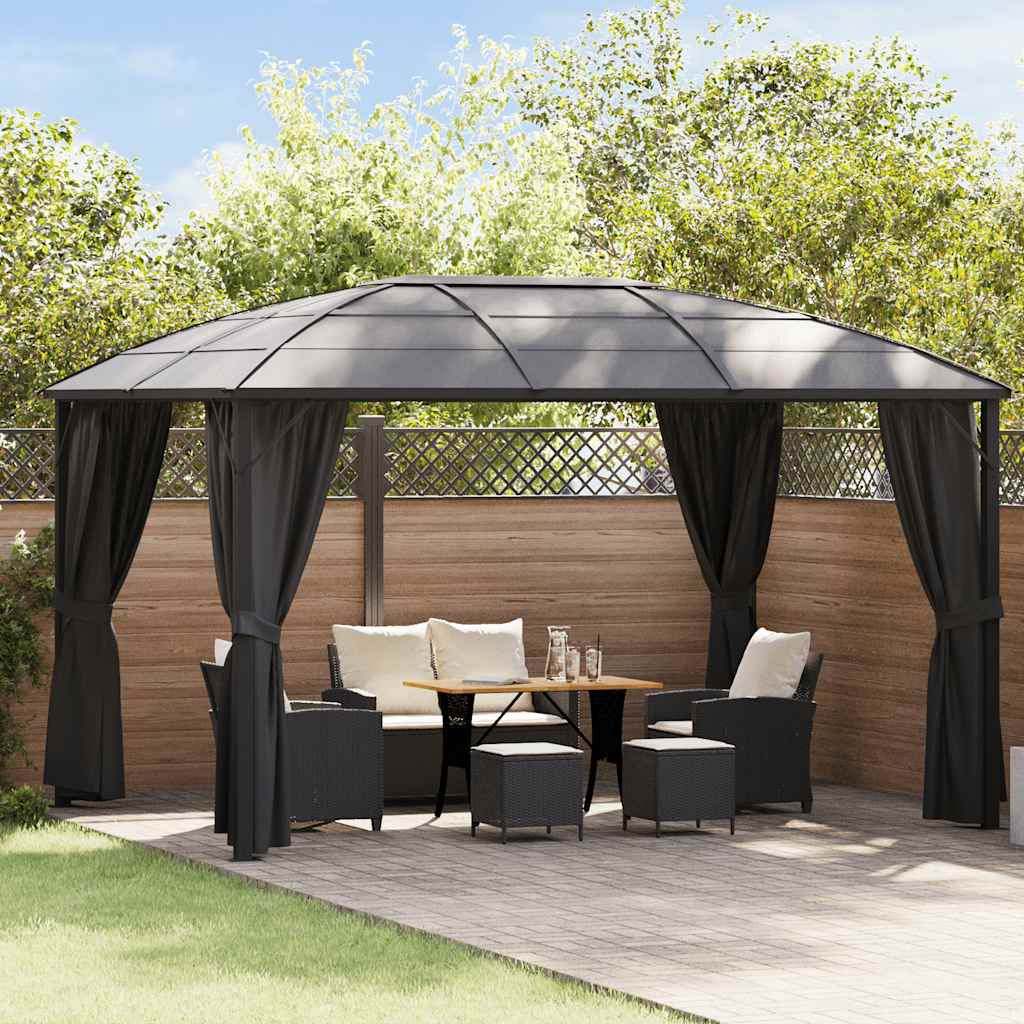 Gazebo With Curtains 400X300X265 Cm Anthracite