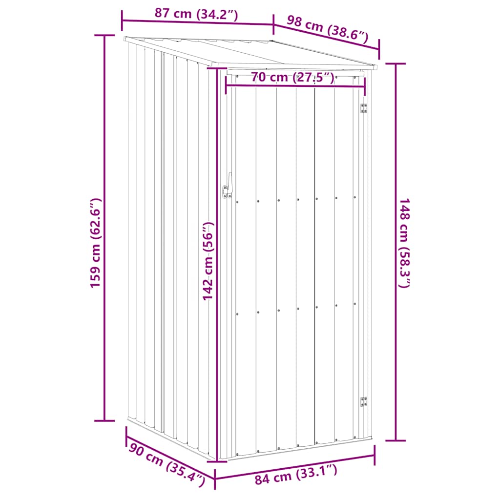 Garden Shed 87X98X159 Cm Galvanised Steel