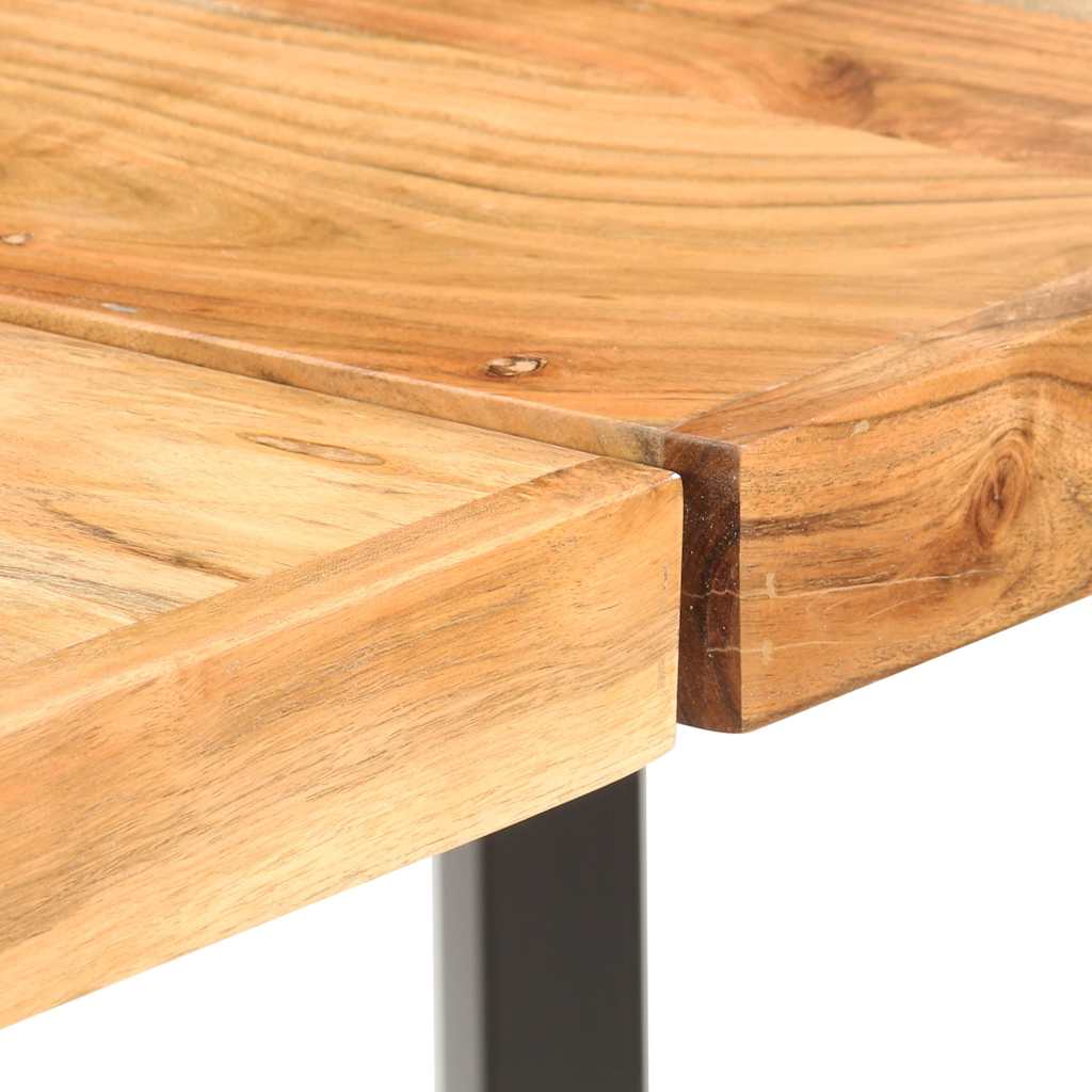 Dining Table Bar 180X70X107 Cm Solid Wood Acacia Iron Brown Natural 180 Cm Brown