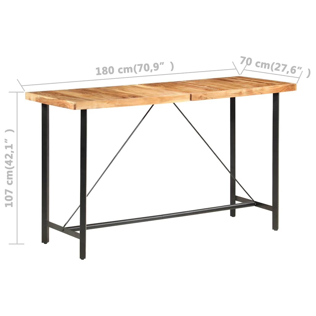 Dining Table Bar 180X70X107 Cm Solid Wood Acacia Iron Brown Natural 180 Cm Brown