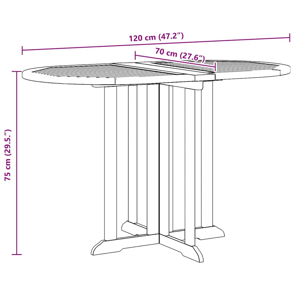 Outdoor Table Folding Butterfly Garden Solid Wood Teak 120 x 70 x 75 cm Foldable