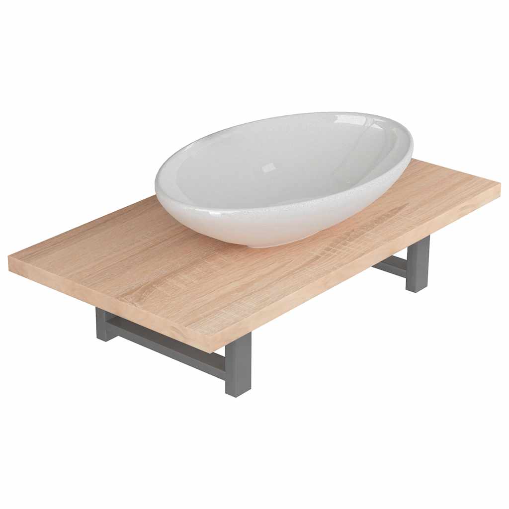 Bathroom Furniture Set 2 Piece Ceramic Basin Oak Vanity Storage Cabinet Grey LED