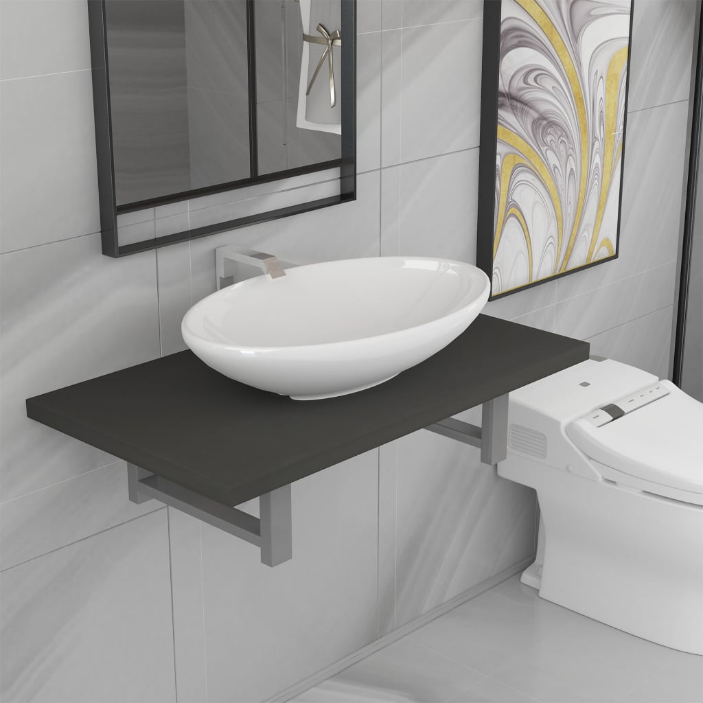Two Piece Bathroom Furniture Set Ceramic Oak