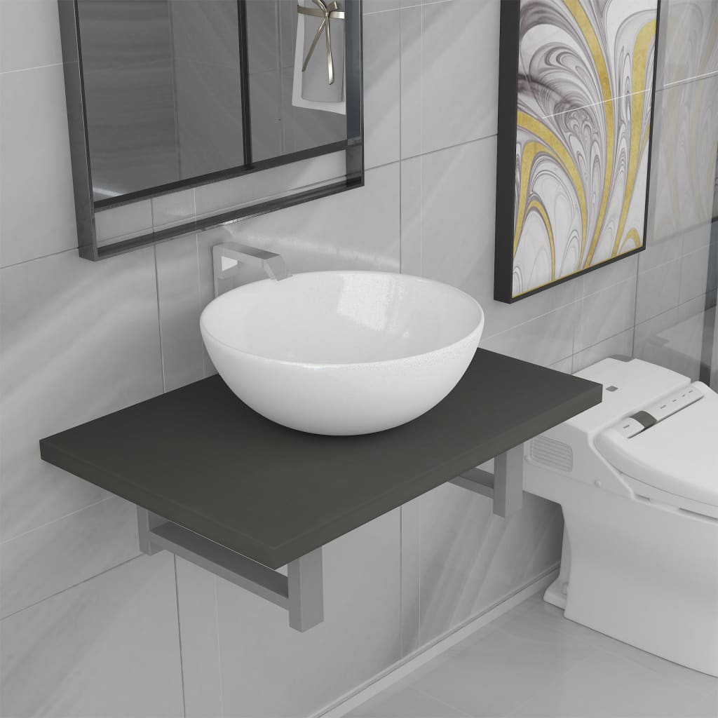 Two Piece Bathroom Furniture Set Ceramic Oak