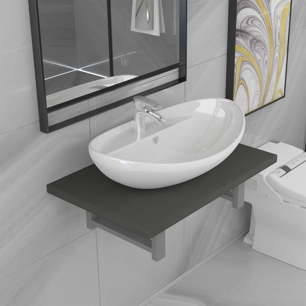 Two Piece Bathroom Furniture Set Ceramic Oak