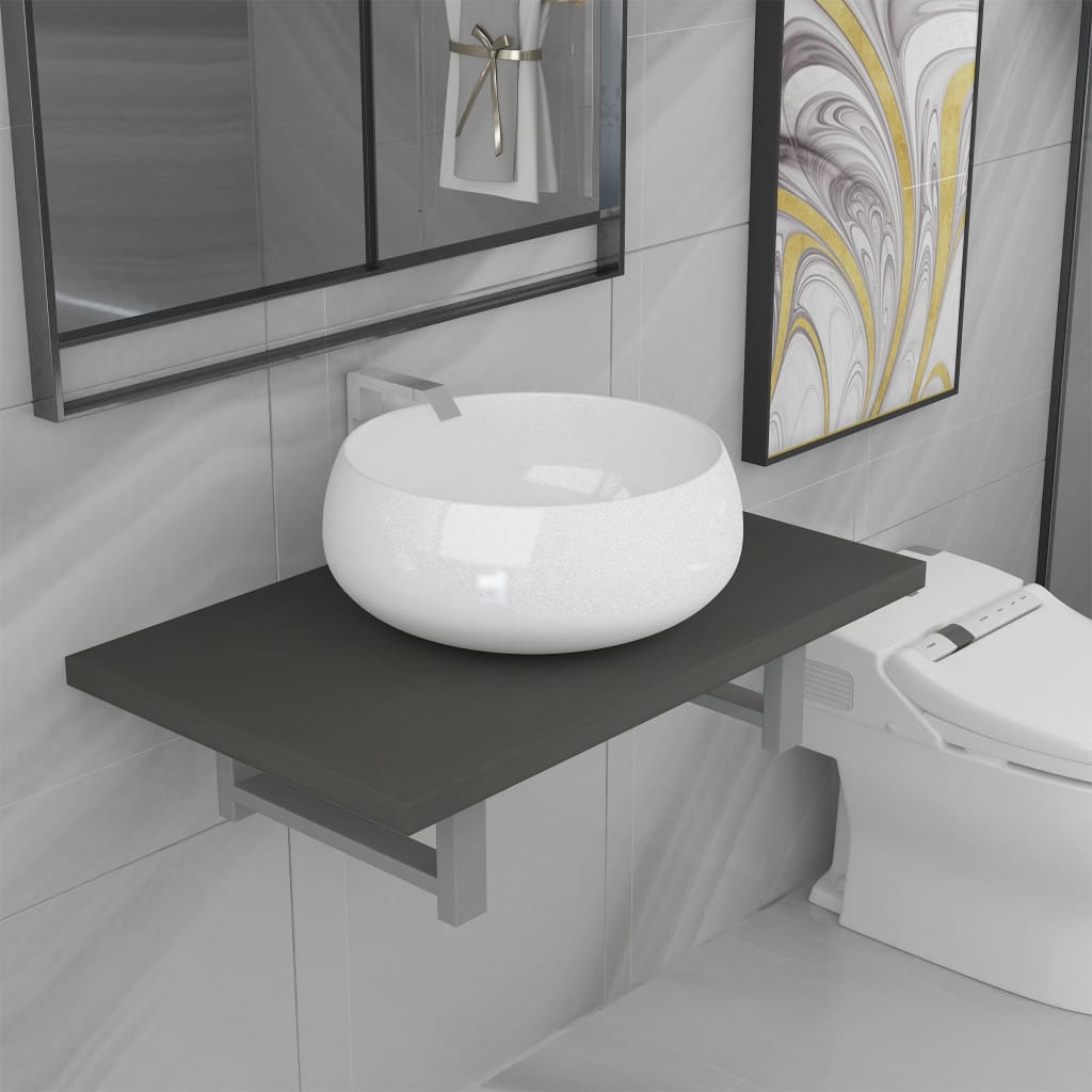 Two Piece Bathroom Furniture Set Ceramic Oak