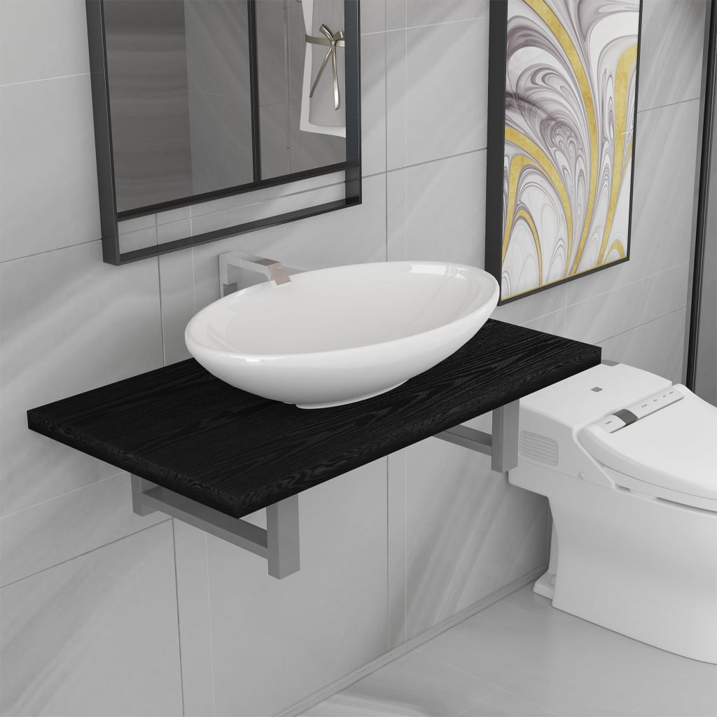 Two Piece Bathroom Furniture Set Ceramic Oak