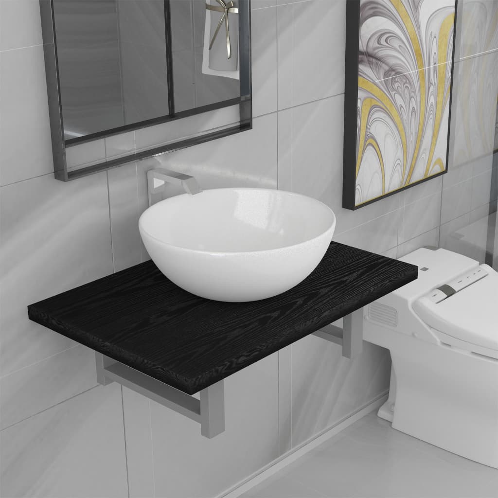 Two Piece Bathroom Furniture Set Ceramic Oak