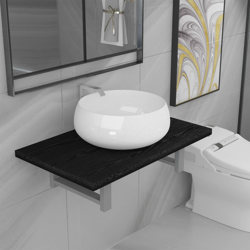 Two Piece Bathroom Furniture Set Ceramic Oak