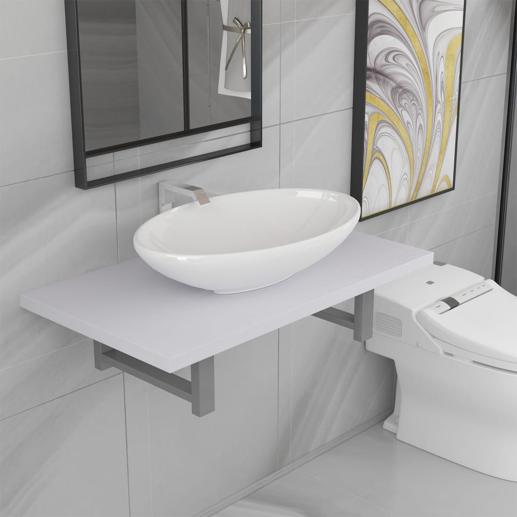Two Piece Bathroom Furniture Set Ceramic Oak