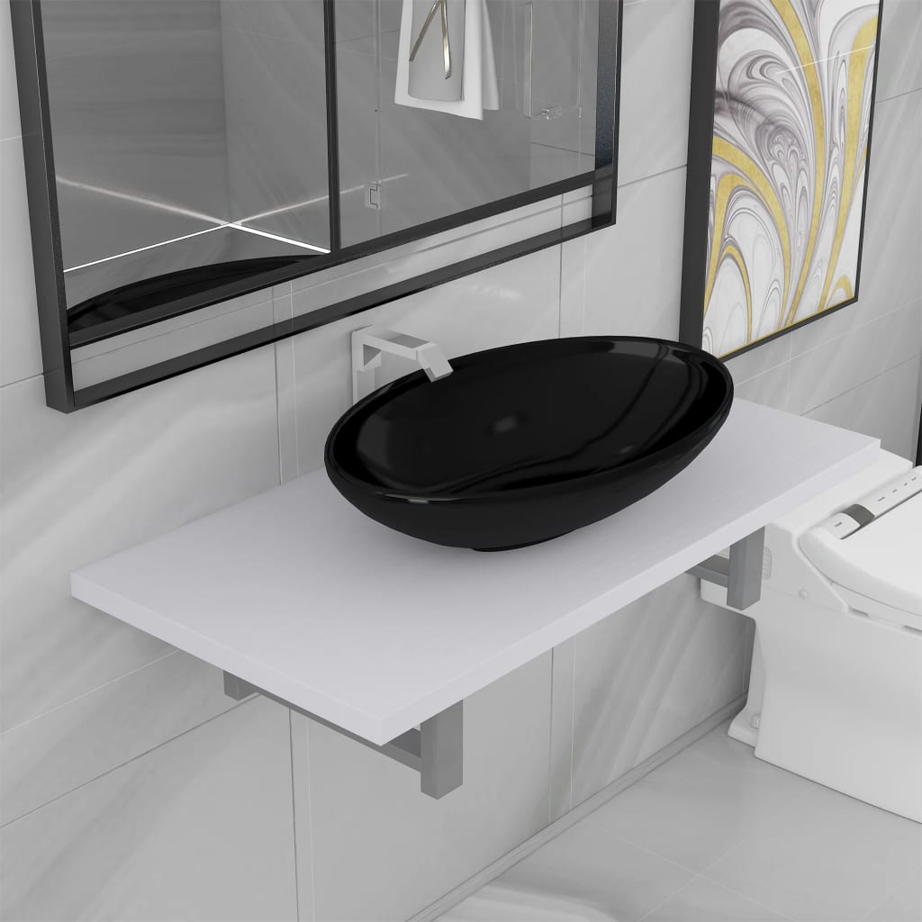 Two Piece Bathroom Furniture Set Ceramic Oak