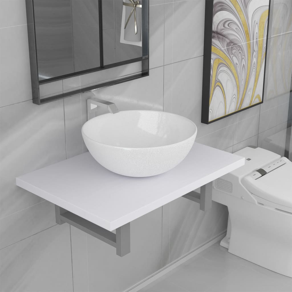 Two Piece Bathroom Furniture Set Ceramic Oak