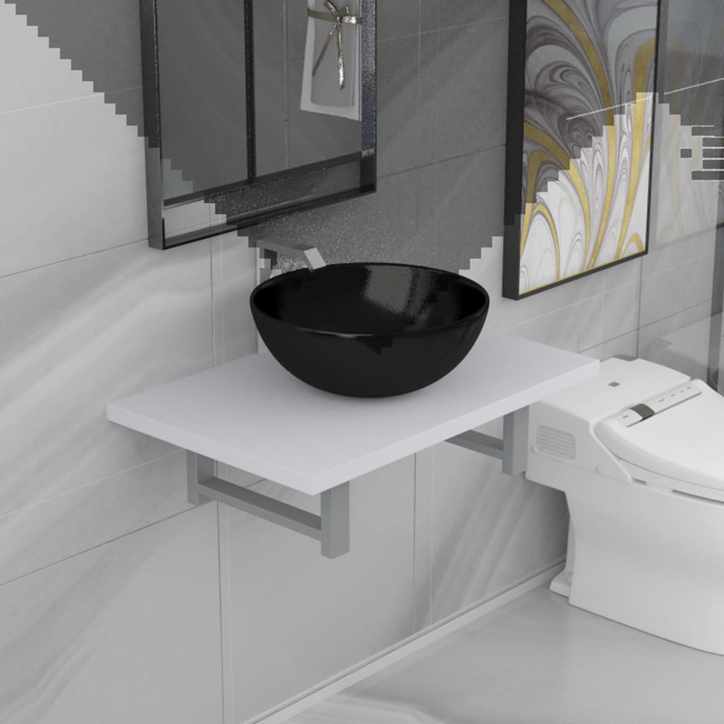Two Piece Bathroom Furniture Set Ceramic Oak