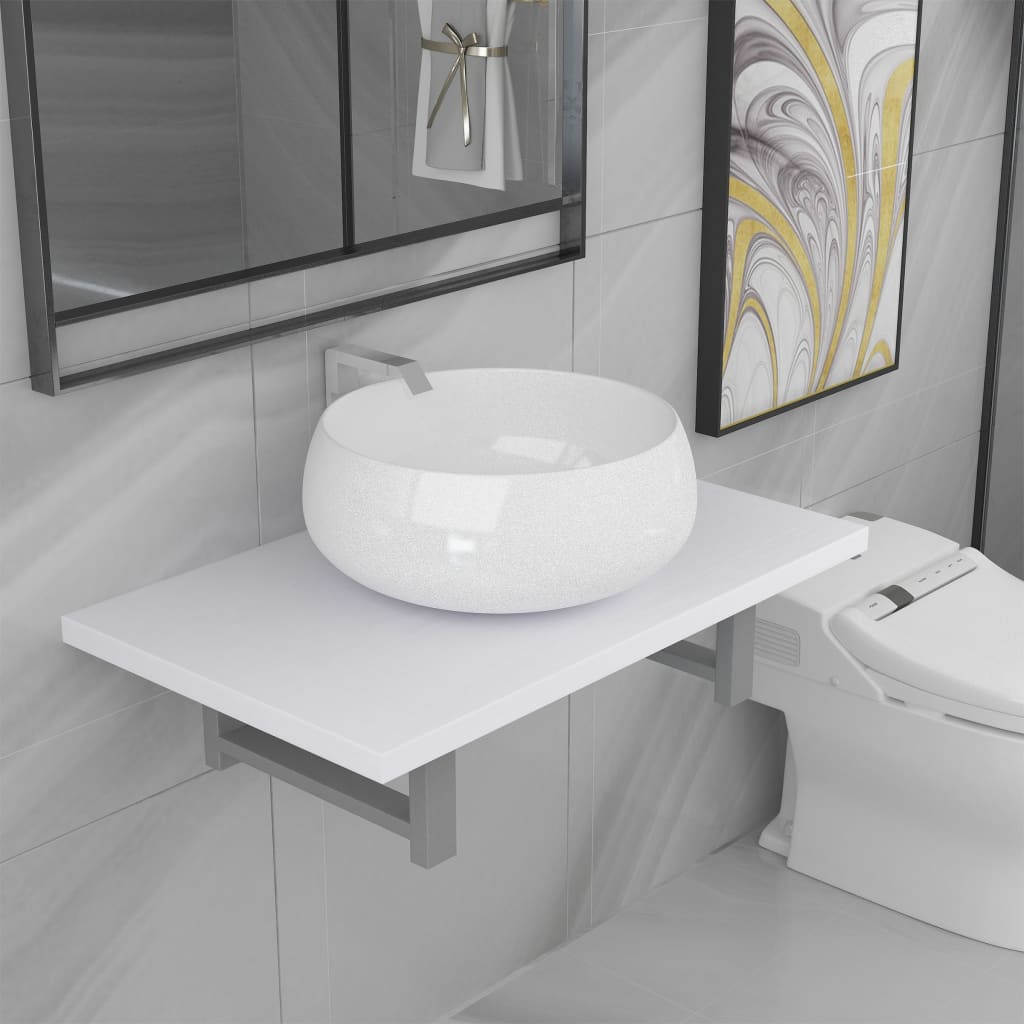 Two Piece Bathroom Furniture Set Ceramic Oak