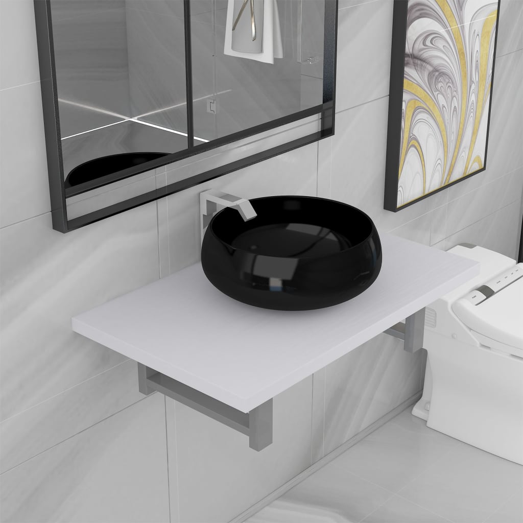 Two Piece Bathroom Furniture Set Ceramic Oak
