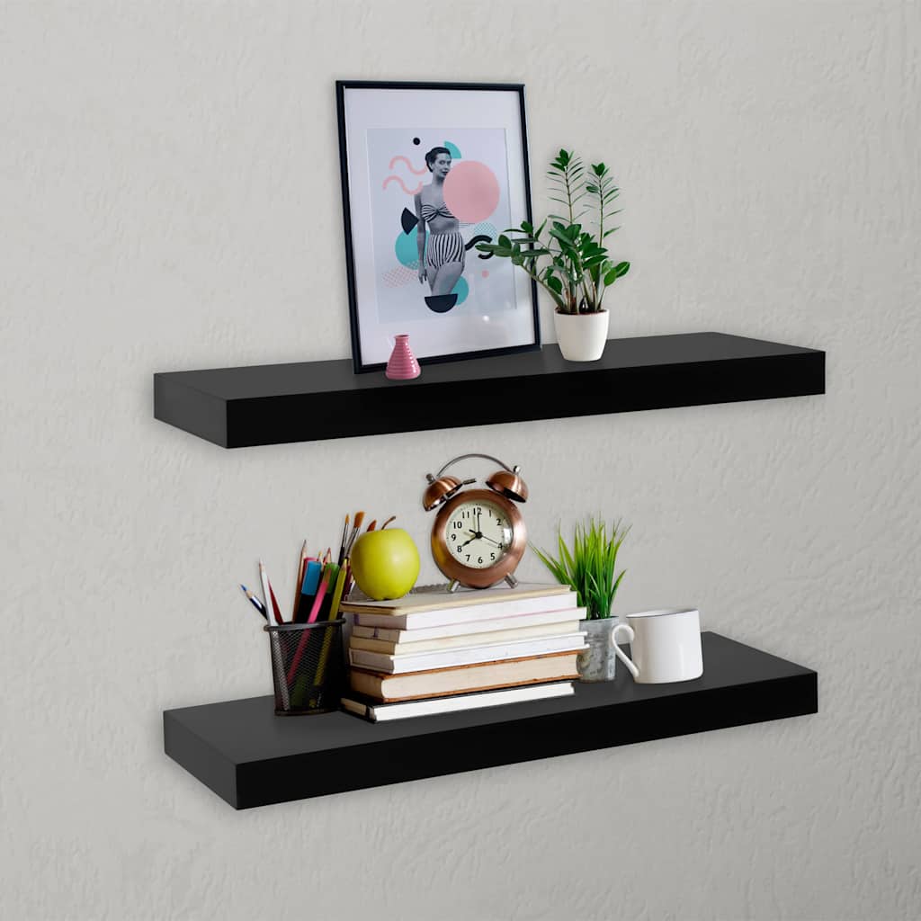 Wall Shelf Set Of 2 Black Floating Shelves Display Storage Shelving Unit Modern