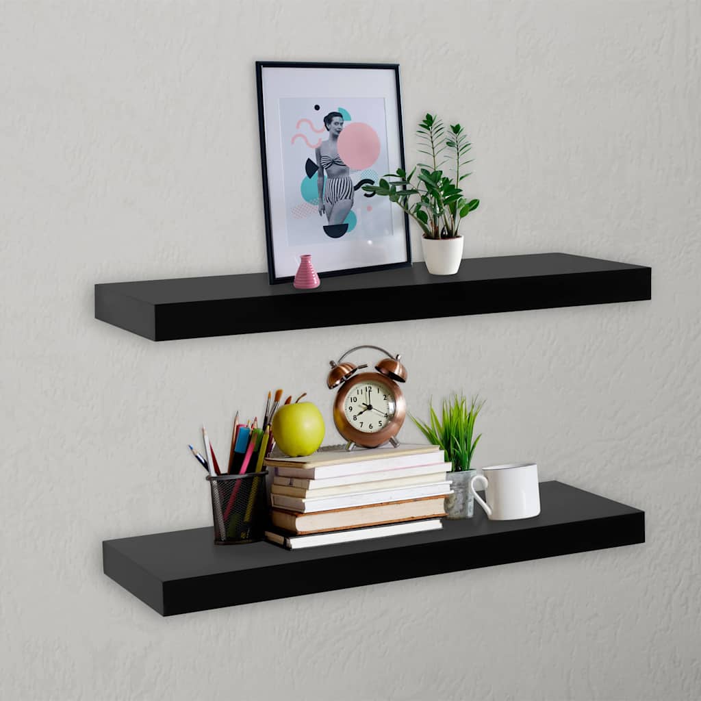 Wall Shelf Set Of 2 Black Floating Shelves Display Storage Shelving Unit Modern