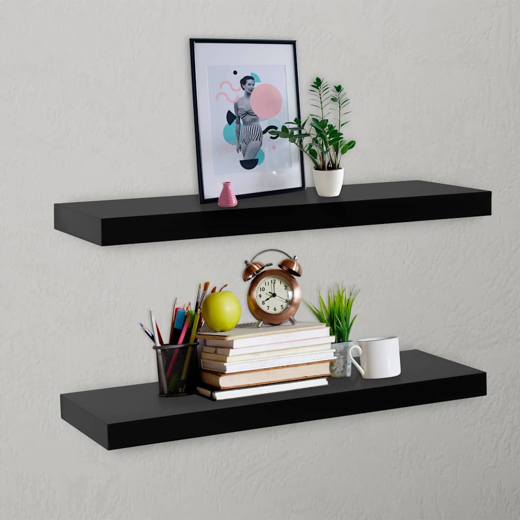Wall Shelf Set Of 2 Black Floating Shelves Display Storage Shelving Unit Modern