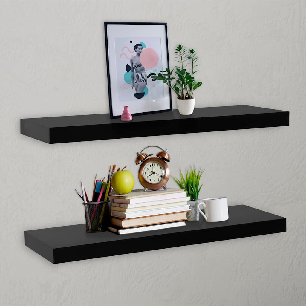 Wall Shelf Set Of 2 Black Floating Shelves Display Storage Shelving Unit Modern
