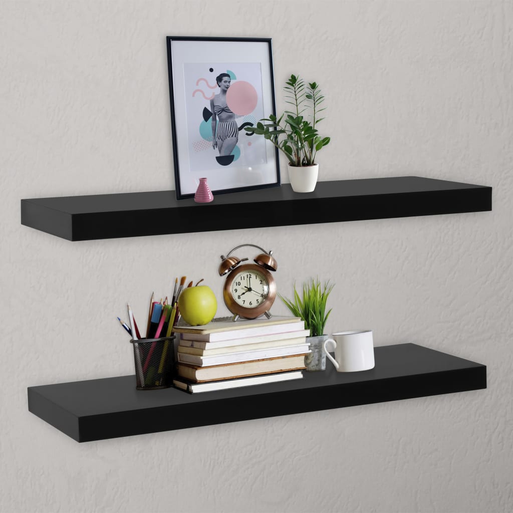 Floating Wall Shelves 2 Pcs Black