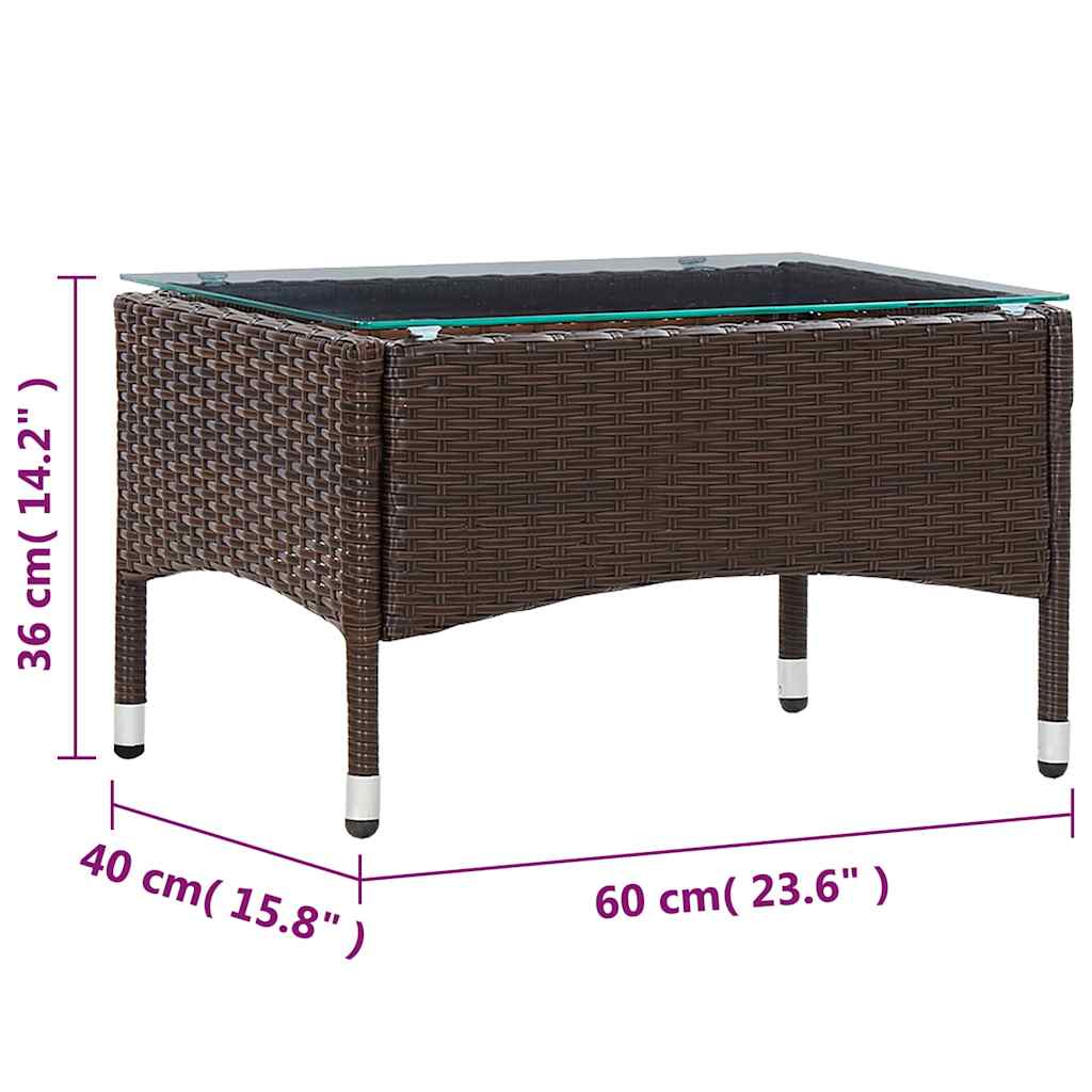 Outdoor Table Coffee 60X40X36 Cm Poly Rattan brown grey black PE rattan glass 60