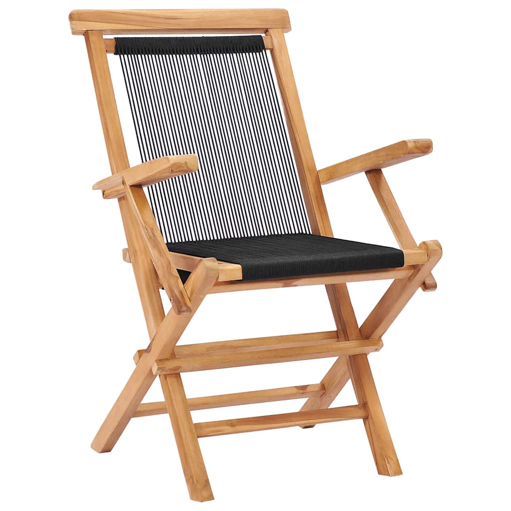 Outdoor Chair Folding Garden Chairs Set of 2 Solid Teak Wood Rope Patio Seats wi