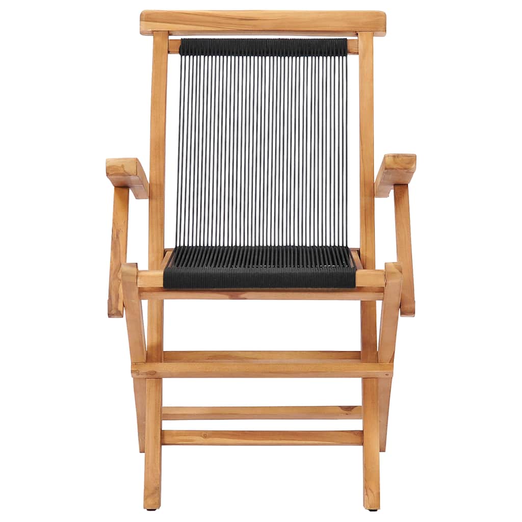 Outdoor Chair Folding Garden Chairs Set of 2 Solid Teak Wood Rope Patio Seats wi