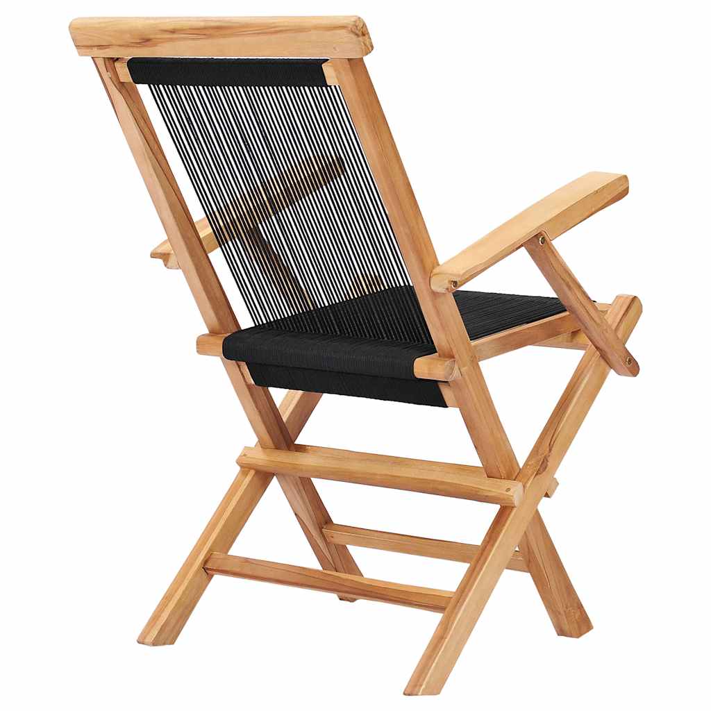 Outdoor Chair Folding Garden Chairs Set of 2 Solid Teak Wood Rope Patio Seats wi