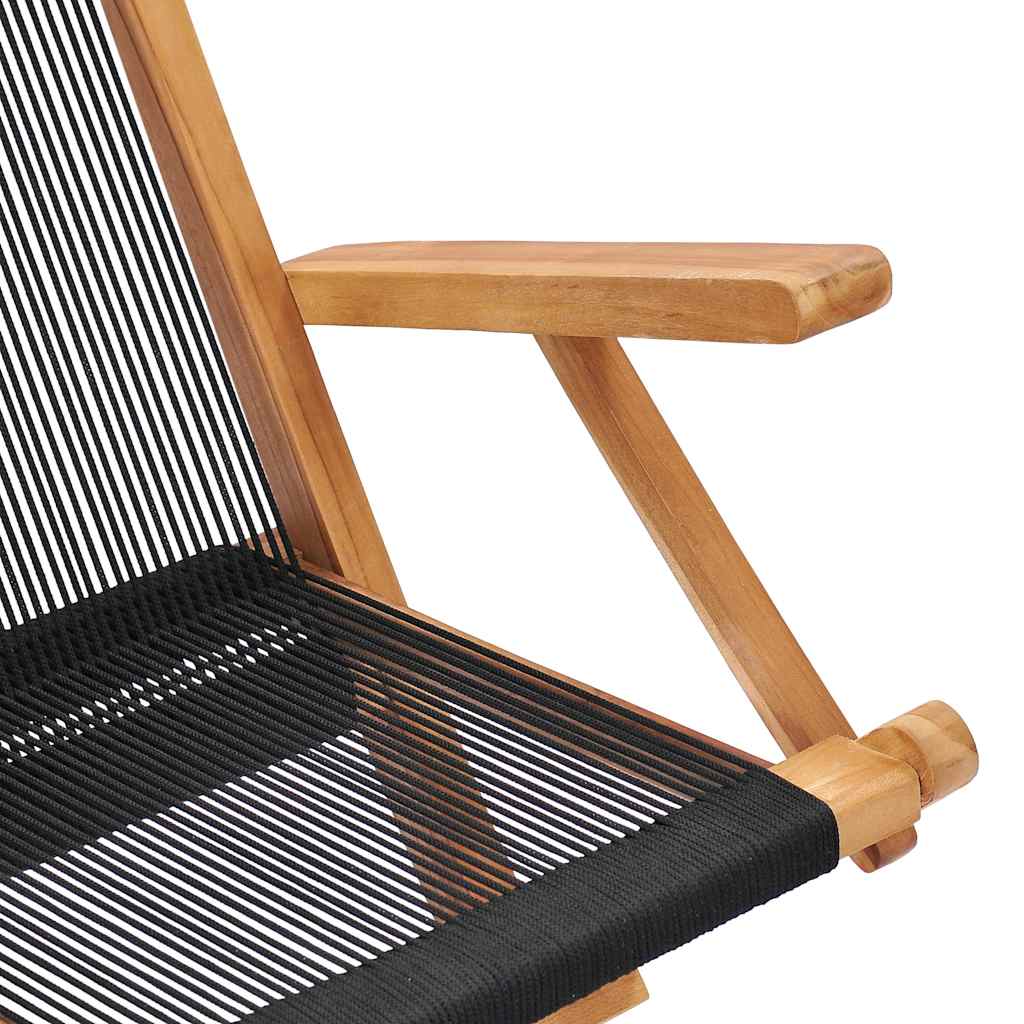 Outdoor Chair Folding Garden Chairs Set of 2 Solid Teak Wood Rope Patio Seats wi