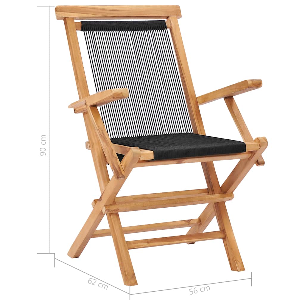 Outdoor Chair Folding Garden Chairs Set of 2 Solid Teak Wood Rope Patio Seats wi
