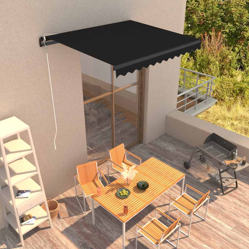 Awning 5X3M Manual Retractable Patio Cream Sun Shade Canopy Aluminium Frame Blue