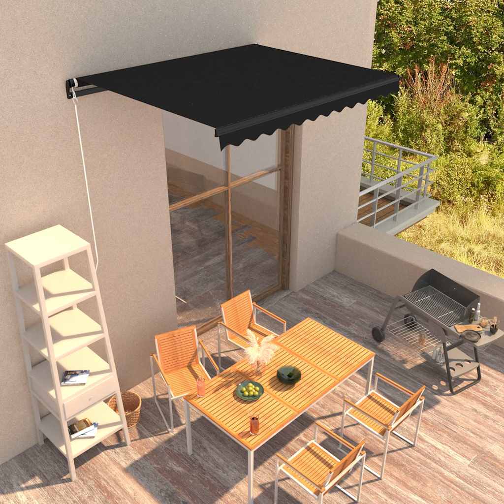 Awning 5X3M Manual Retractable Patio Cream Sun Shade Canopy Aluminium Frame Blue