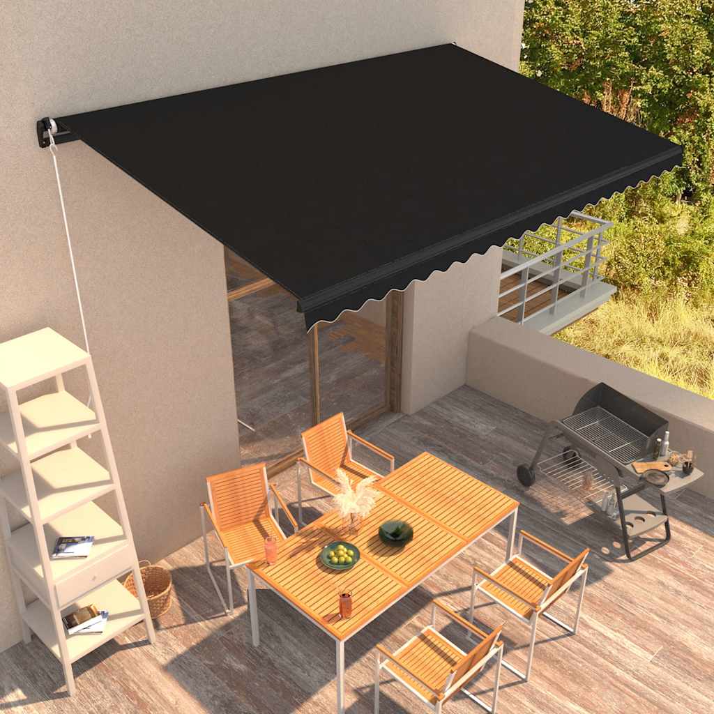 Awning 5X3M Manual Retractable Patio Cream Sun Shade Canopy Aluminium Frame Blue
