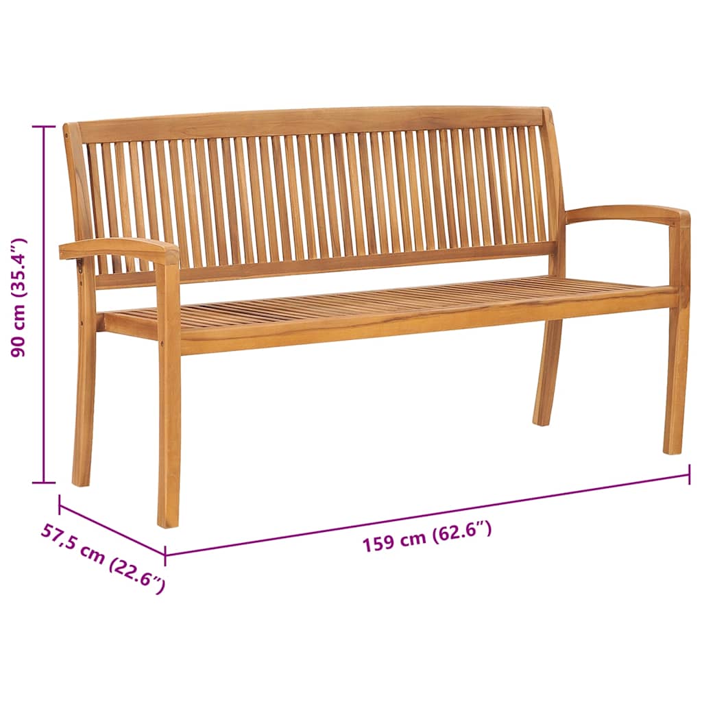 3-Seater Stacking Garden Bench Solid Teak Wood