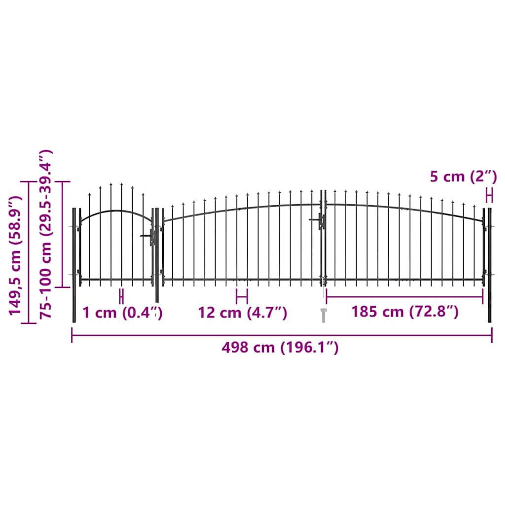 Garden Gate Black Double 5m Steel Driveway Fence Lockable Arched Woerden 5 x 2 m