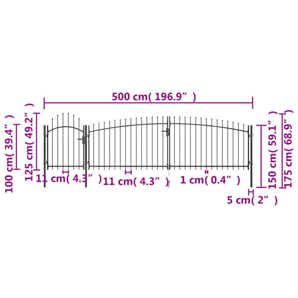 Garden Fence Gate Woerden With Spear Top 5X1.25 M Black