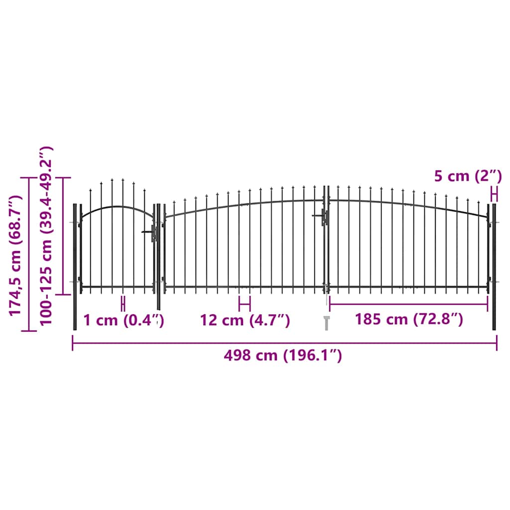 Garden Gate Black Double 5m Steel Driveway Fence Lockable Arched Woerden 5 x 2 m