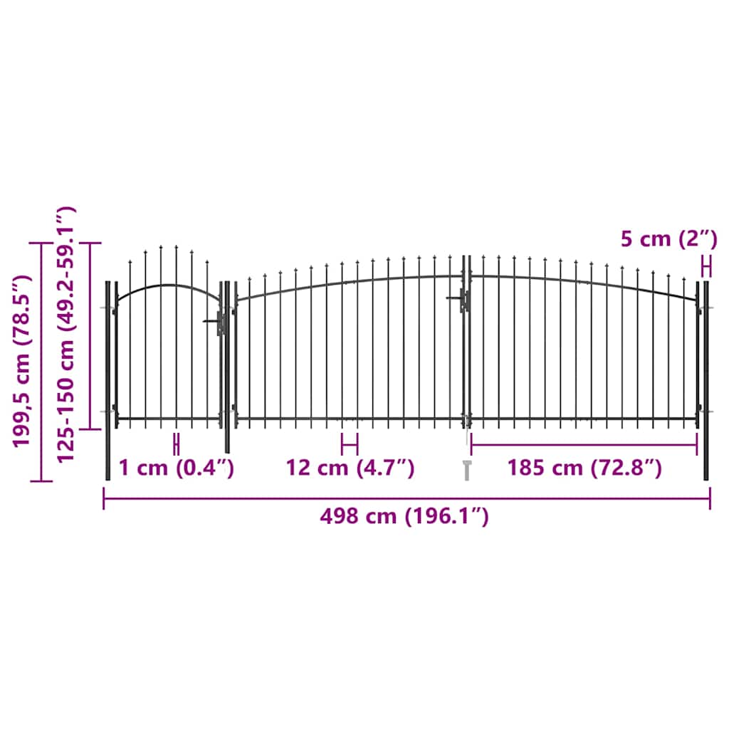 Garden Gate Black Double 5m Steel Driveway Fence Lockable Arched Woerden 5 x 2 m
