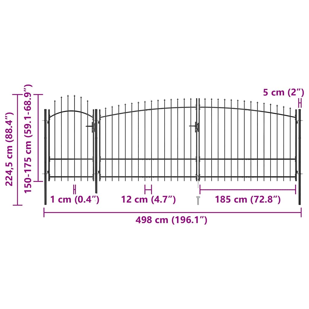 Garden Gate Black Double 5m Steel Driveway Fence Lockable Arched Woerden 5 x 2 m