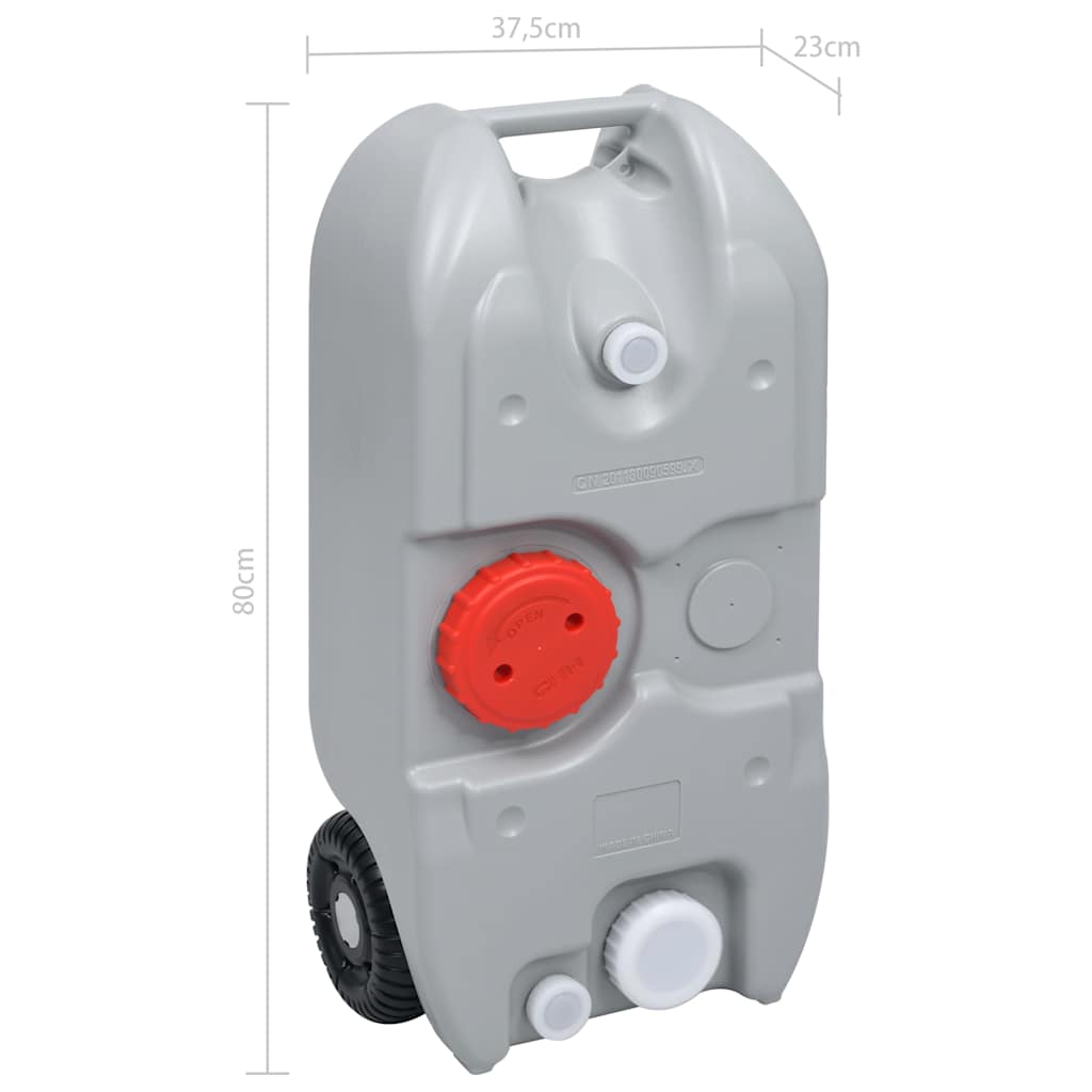 Camping & Hiking Wheeled Water Tank 40 L Grey Portable 37.5 cm