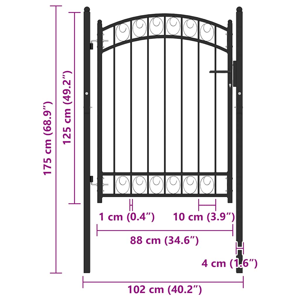 Fence Gate Emmen With Arched Top Steel 100X98.5 Cm